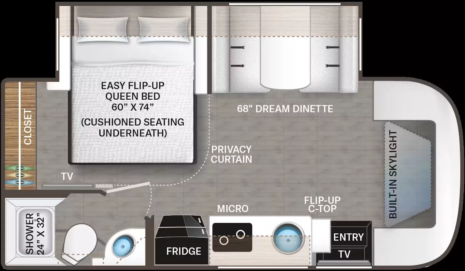 23' 2021 Thor Compass Awd 23TW w/Slide Floorplan