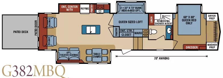41' 2017 Kz Durango Gold G-382MBQ w/4 Slides - Bunk House Floorplan
