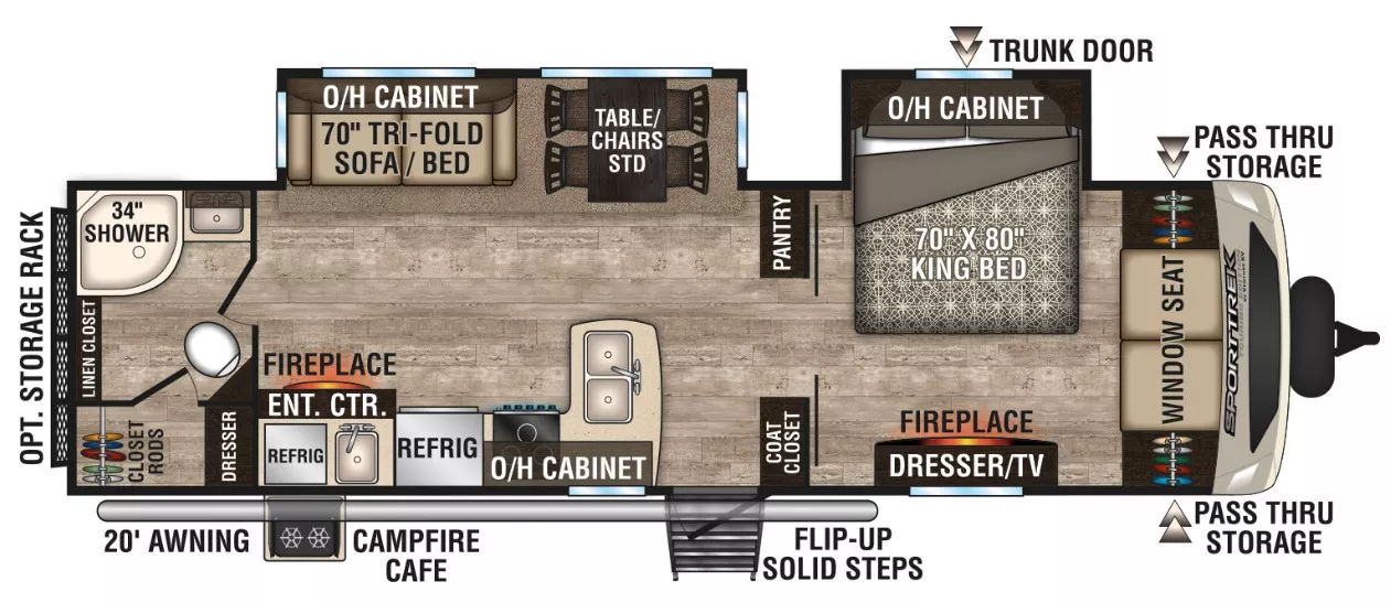 33' 2019 Venture RV Sporttrek 302VRB w/2 Slides Floorplan