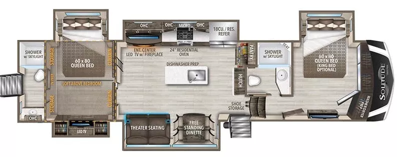 42' 2023 Grand Design Solitude (Loft) 391DL w/5 Slides Floorplan