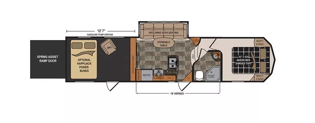 38' 2016 Dutchmen Voltage Triton 3451 w/Slide & Generator  - Toy Hauler Floorplan