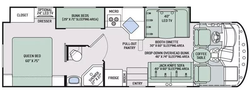 31' 2016 Thor Ace 30.2 w/Slide - Bunk House Floorplan