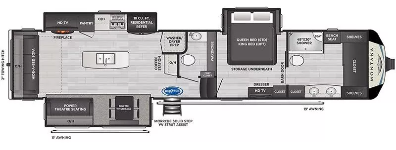 41' 2021 Keystone Montana 3931FB w/3 Slides Floorplan