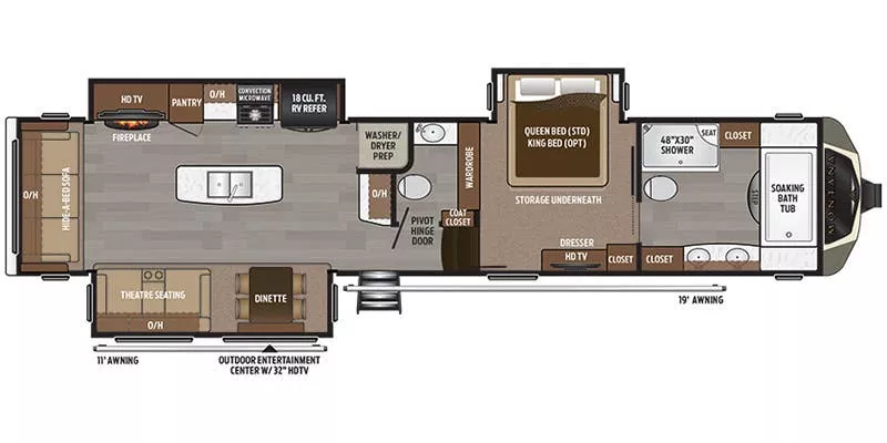 41' 2017 Keystone Montana Legacy 3920FB w/3 Slides Floorplan