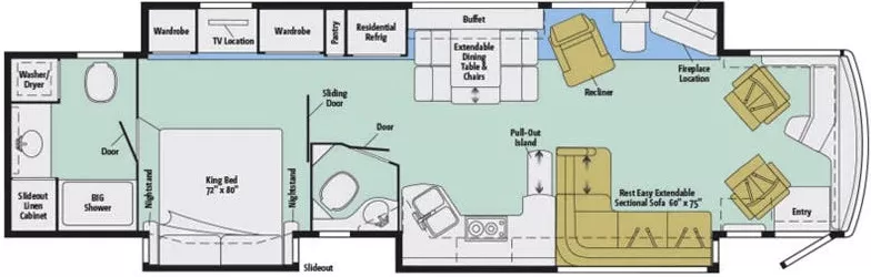 43' 2016 Itasca Ellipse 42QD 450hp Cummins w/3 Slides Floorplan