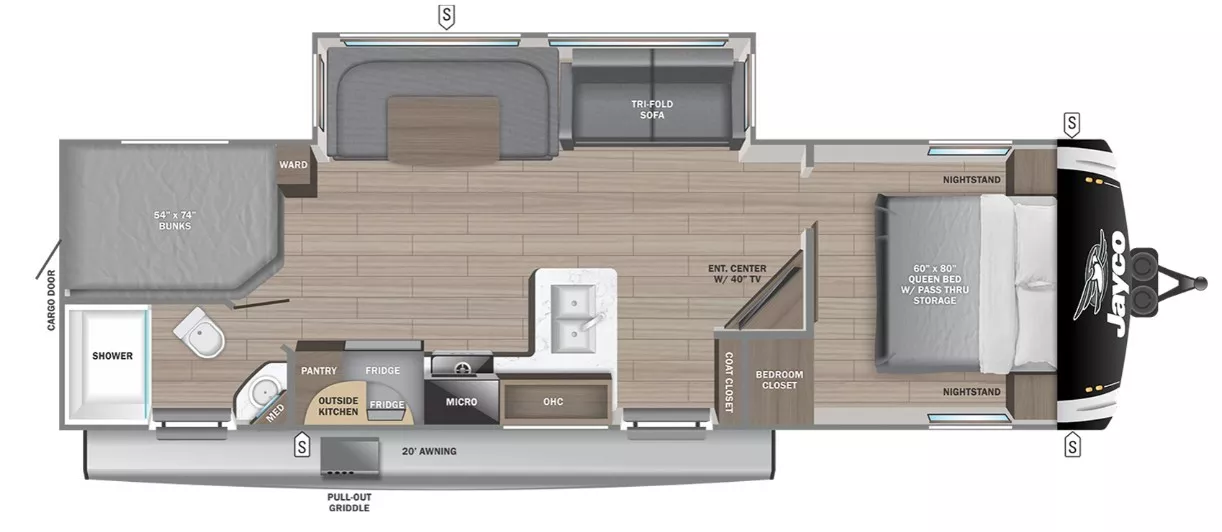 34' 2025 Jayco Jay Feather 29BHB w/Slide Floorplan