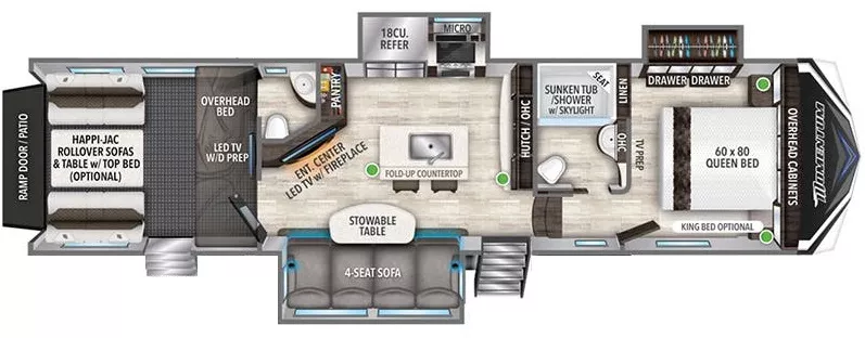 38' 2022 Grand Design Momentum 351M-R w/3 Slides & Generator  - Toy Hauler Floorplan