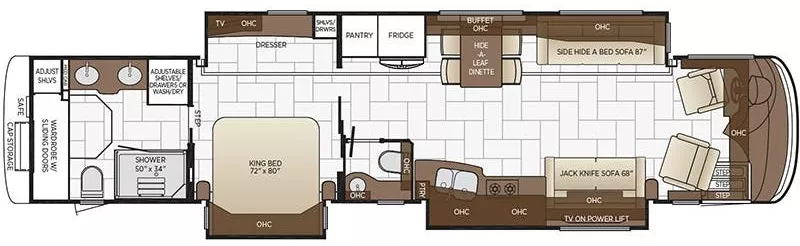45' 2018 Newmar London Aire 4531 605hp Cummins w/3 Slides Floorplan