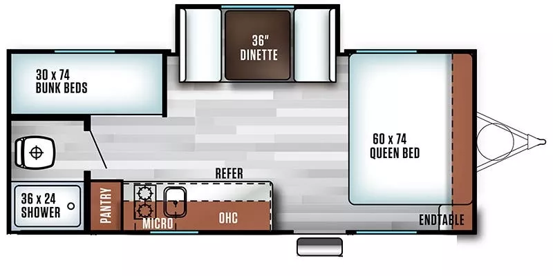 22' 2018 Forest River Wildwood Fsx 207BH w/Slide - Bunk House Floorplan