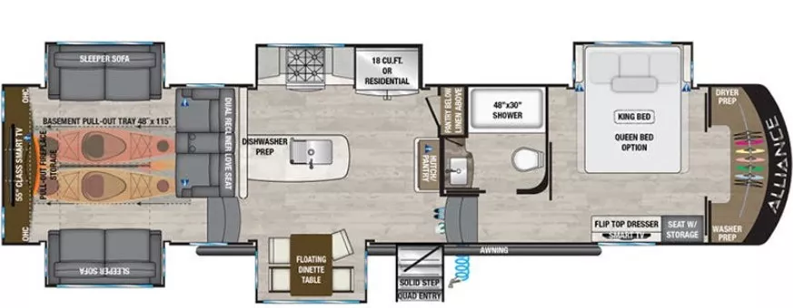 39' 2021 Alliance RV Paradigm 365RD w/5 Slides Floorplan