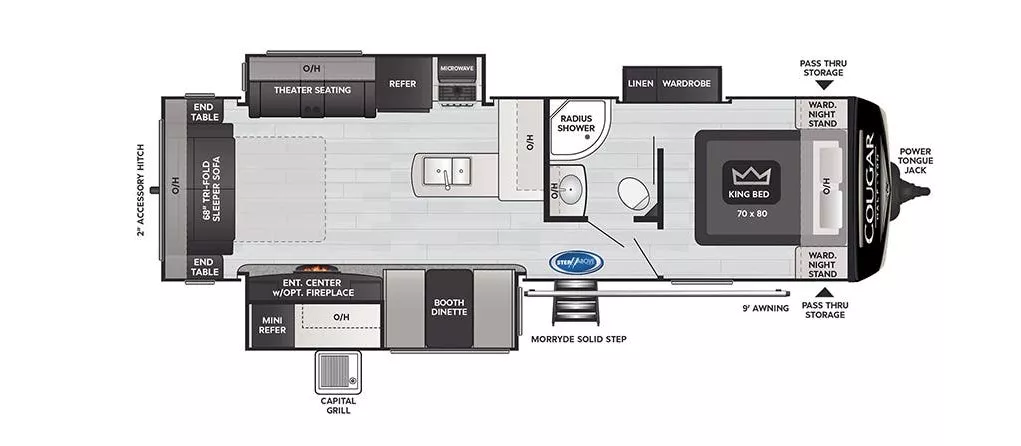 34' 2021 Keystone Cougar 29 RLKWE w/3 Slides Floorplan