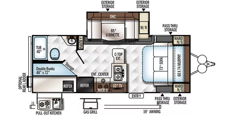 25' 2018 Forest River Rockwood Mini Lite 2509S w/Slide - Bunk House Floorplan