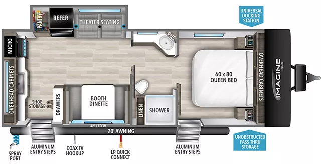 28' 2023 Grand Design Imagine Xls 23LDE w/Slide Floorplan