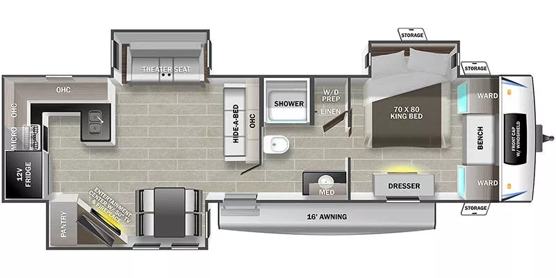 39' 2021 Forest River Lacrosse Luxury Lite 3411RK w/3 Slides Floorplan