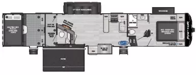 44' 2021 Keystone Raptor 429 w/3 Slides & Generator  - Toy Hauler Floorplan