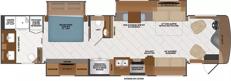 41' 2023 Fleetwood Discovery 38W 360hp Cummins w/3 Slides Floorplan