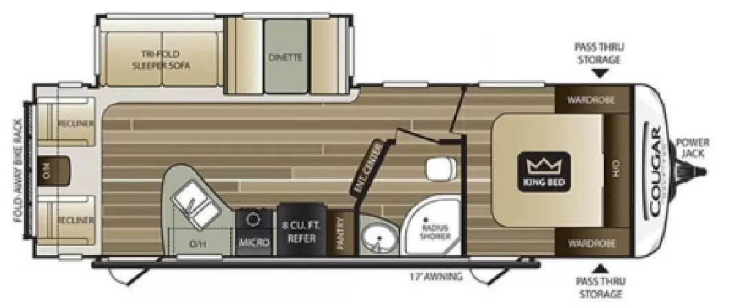 31' 2018 Keystone Cougar 27SAB w/Slide Floorplan