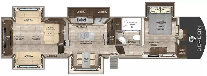 42' 2020 Vanleigh RV Beacon 42RDB w/5 Slides & Generator Floorplan