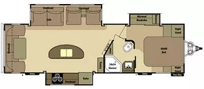 33' 2014 Open Range Roamer 291RLS w/3 Slides Floorplan