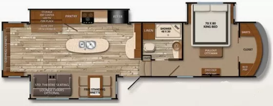 38' 2015 Grand Design Solitude 369RL w/3 Slides Floorplan