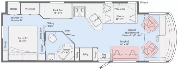 32' 2017 Winnebago Vista 31BE w/Slide - Bunk House Floorplan