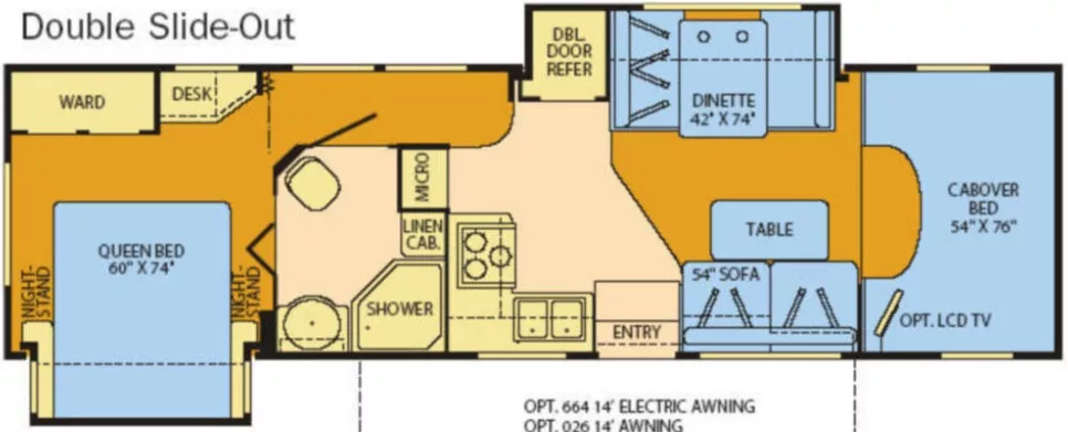 32' 2005 Fleetwood Tioga 31M w/2 Slides Floorplan
