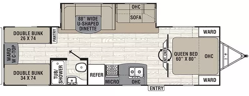 34' 2017 Forest River Freedom Express 292BHDS w/Slide - Bunk House Floorplan