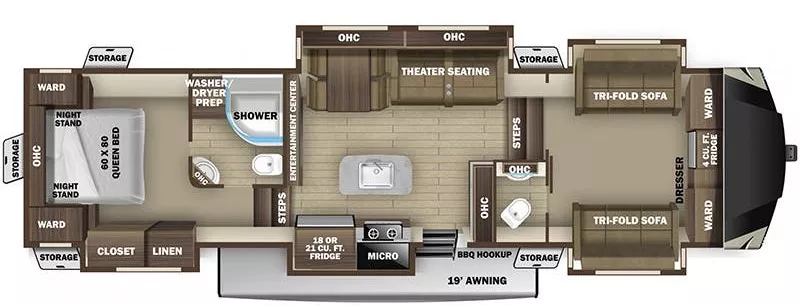 41' 2020 Highland RV Silverstar 376FBH w/5 Slides Floorplan