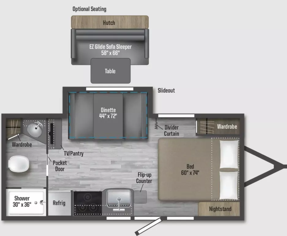 22' 2022 Winnebago Micro Minnie Series Flx 2108FBS w/Slide Floorplan