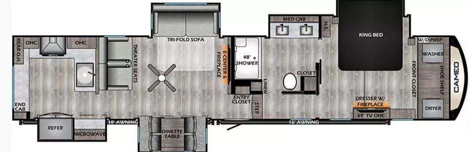 42' 2022 Crossroads Cameo 3975CK w/4 Slides Floorplan