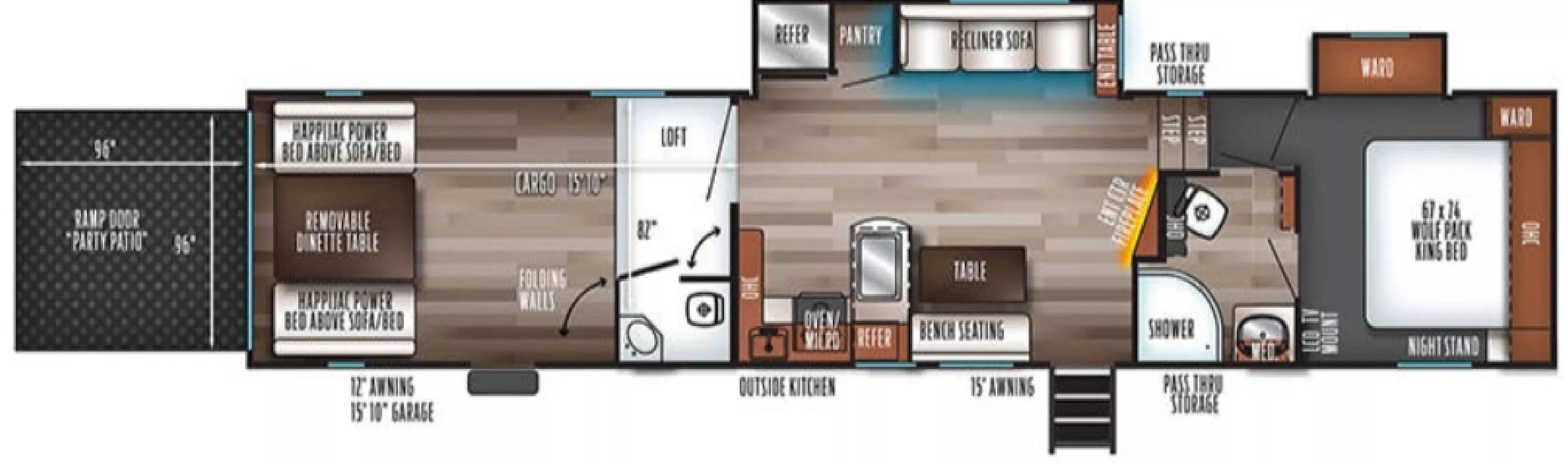 43' 2021 Forest River Cherokee 365PACK16 w/2 Slides - Toy Hauler Floorplan