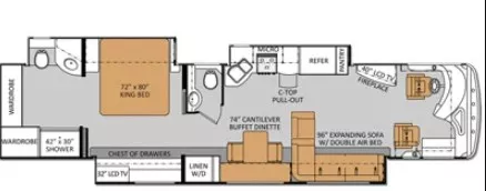 42' 2014 Thor Tuscany 42WX 450hp Cummins w/3 Slides Floorplan