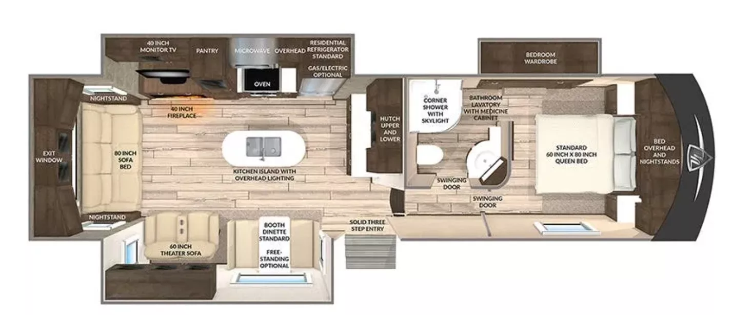 32' 2019 Vanleigh RV Pinecrest 305RLP w/3 Slides Floorplan