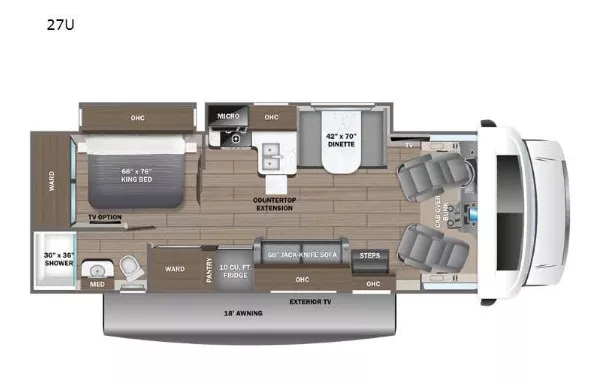 30' 2026 Entegra Coach Odyssey 27U w/2 Slides Floorplan