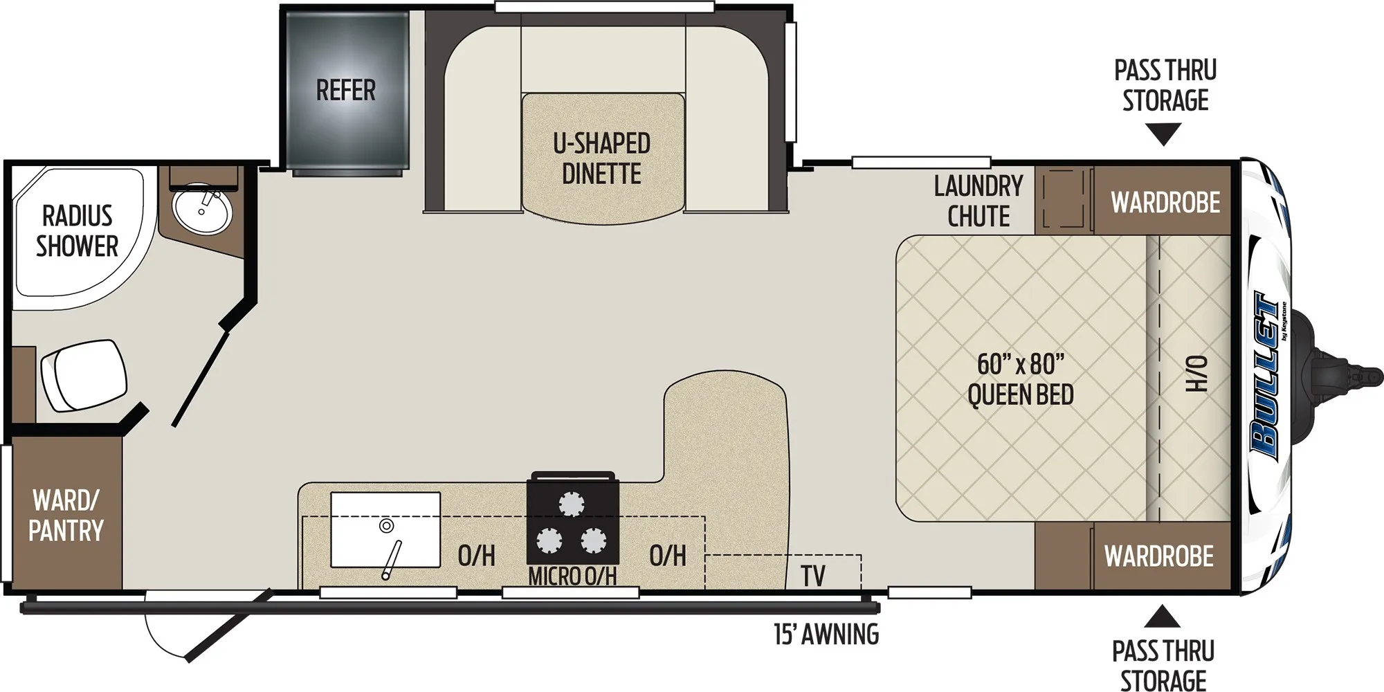 26' 2021 Keystone Bullet RBS221 w/Slide Floorplan