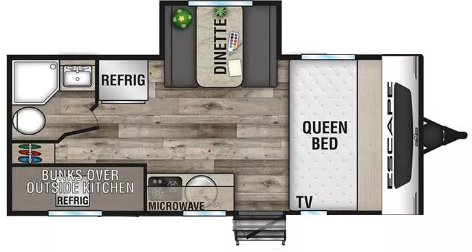 21' 2021 K-Z Escape 191BH w/Slide - Bunk House Floorplan