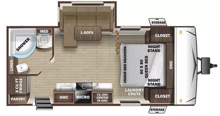 23' 2021 Highland RV Mesa Ridge S-Lite 212FB w/Slide Floorplan