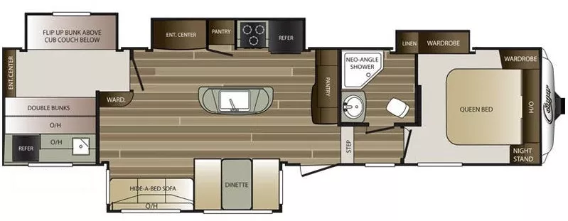 37' 2016 Keystone Cougar 336BHS w/4 Slides - Bunk House Floorplan