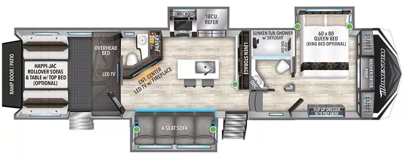 41' 2022 Grand Design Momentum M-Class 351MS w/3 Slides & Generator  - Toy Hauler Floorplan