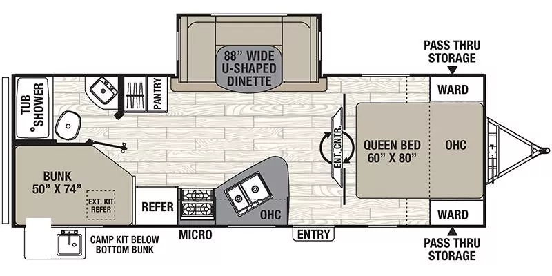 28' 2017 Forest River Freedom Express 257BHS w/Slide - Bunk House Floorplan