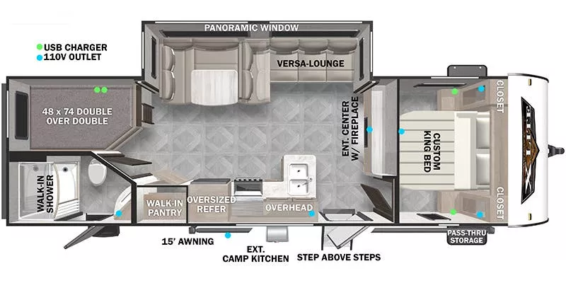 31' 2023 Forest River Wildwood X-Lite Platinum 263BHXLX w/Slide - Bunk House Floorplan