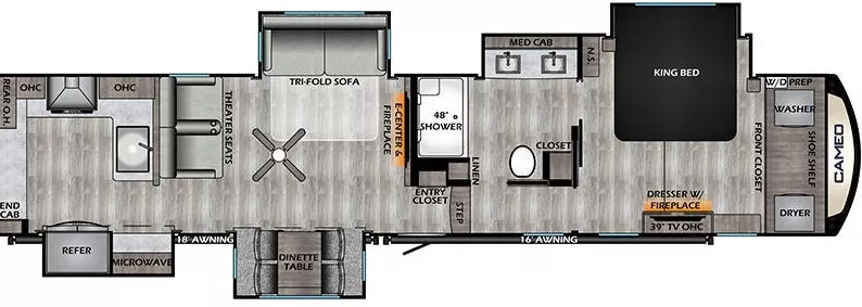 42' 2021 Crossroads Cameo 3975 CK w/4 Slides Floorplan