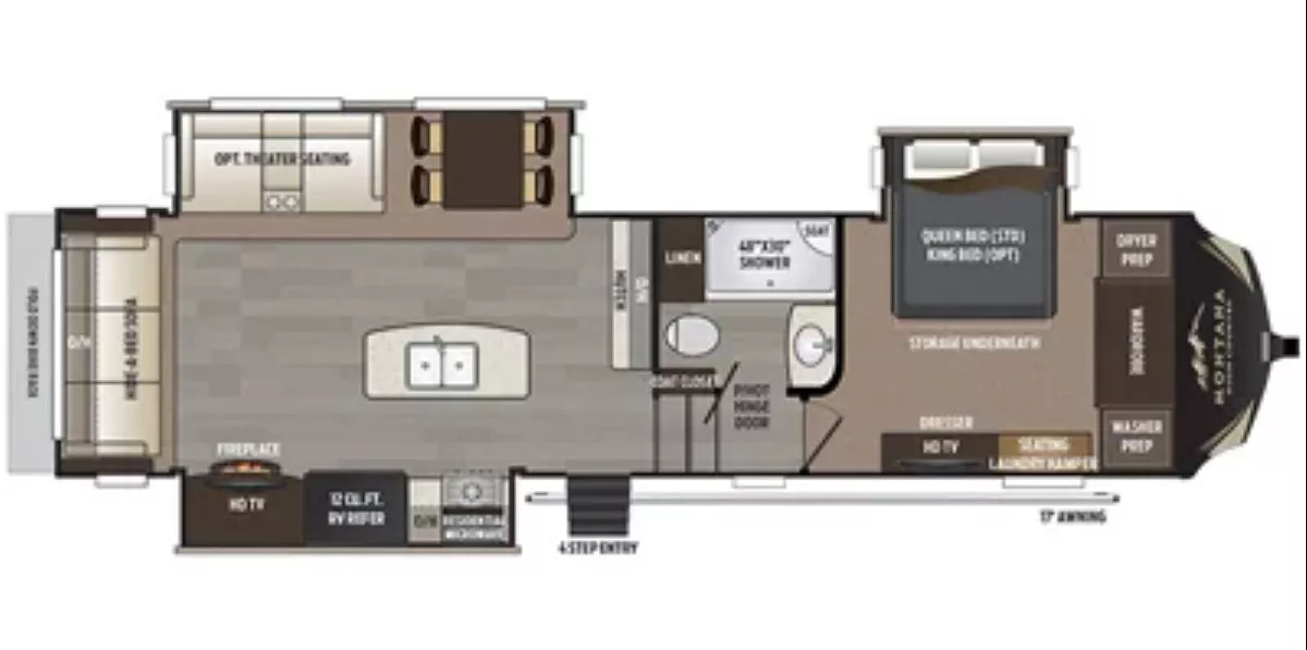 35' 2018 Keystone Montana High Country 305RL w/3 Slides Floorplan