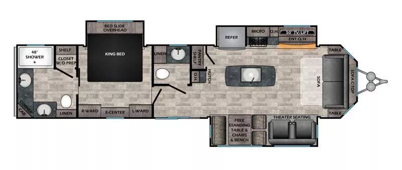 37' 2024 Keystone Crossroads HAMPTON 372FDB w/3 Slides Floorplan