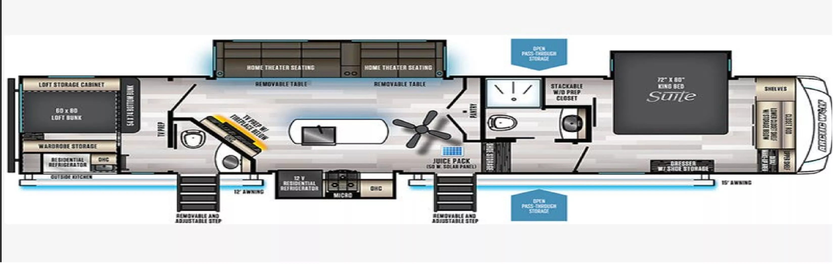 43' 2022 Forest River Cherokee Artic Wolf 3770SUITE w/2 Slides - Bunk House Floorplan