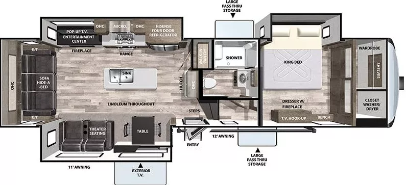 35' 2020 Forest River Cardinal Luxury 335RLX w/3 Slides Floorplan