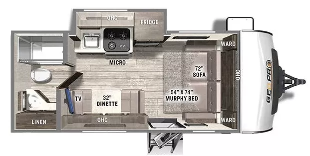 21' 2022 Forest River Rockwood Geo Pro G19FDS w/Slide Floorplan