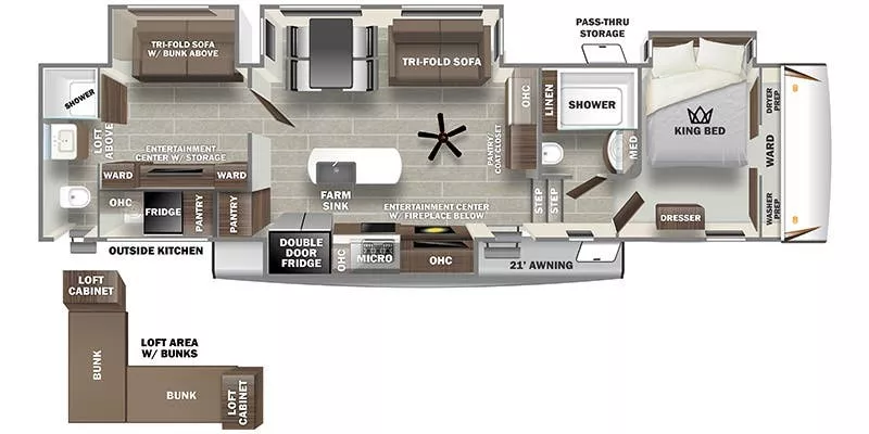 43' 2022 Forest River Sabre 38DBQ w/4 Slides - Bunk House Floorplan