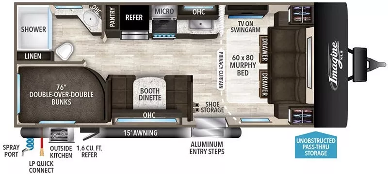 25' 2019 Grand Design Imagine 21BHE - Bunk House Floorplan