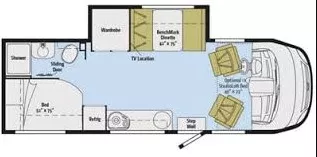 26' 2016 Winnebago VIA 25P w/Slide Floorplan